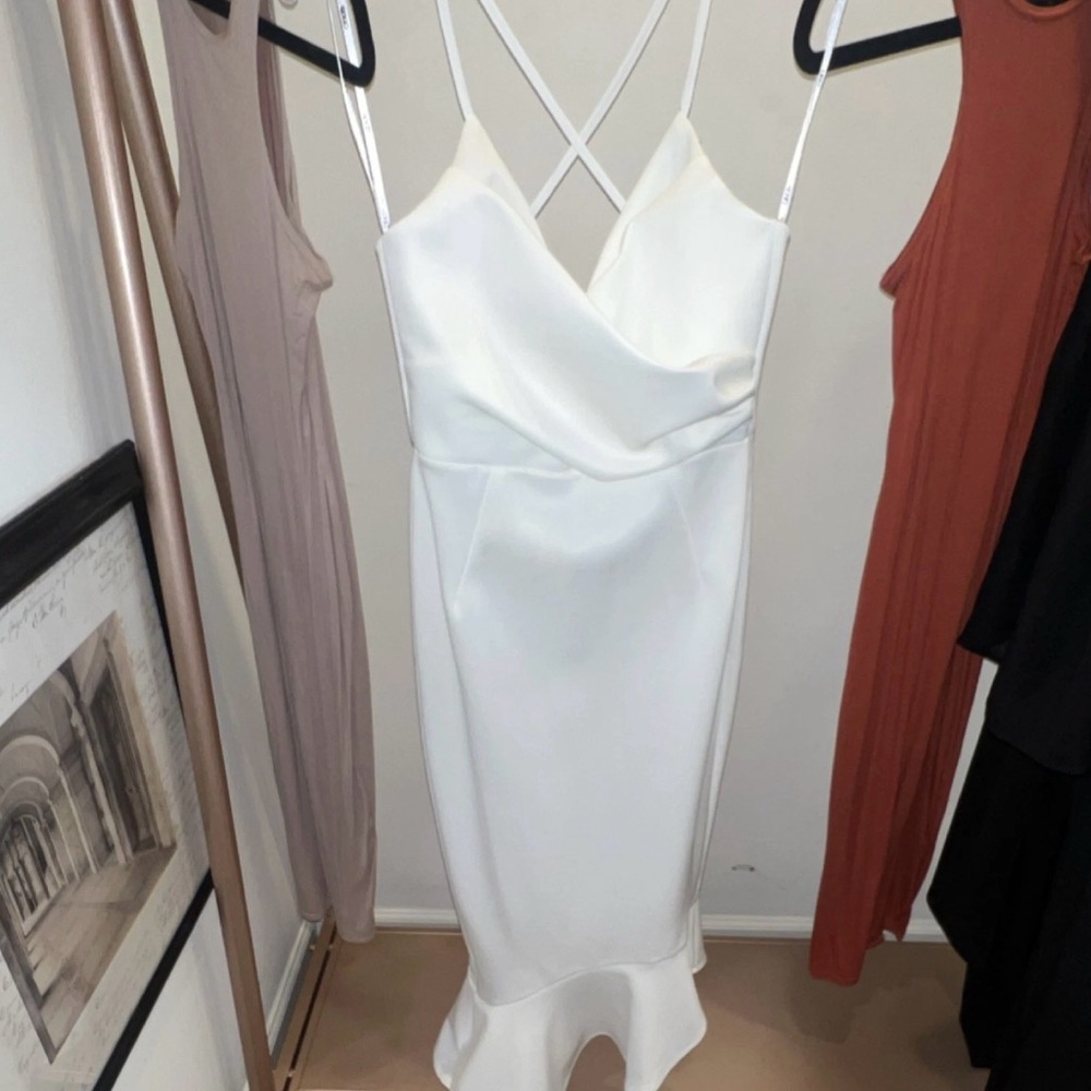 ASOS White Cowl Neck Spaghetti-Strap Midi Dress